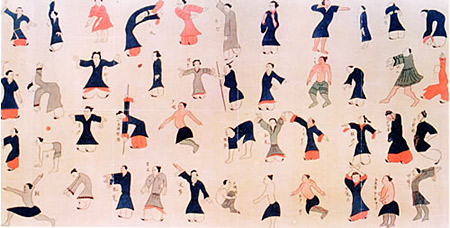 Manuscript drawing of physical exercises dao-yin (guiding the energy flow) from an ancient tomb of the Han dynasty.