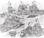 A stone picture showing banquet in Han Dynasty (202BC-220AD)
